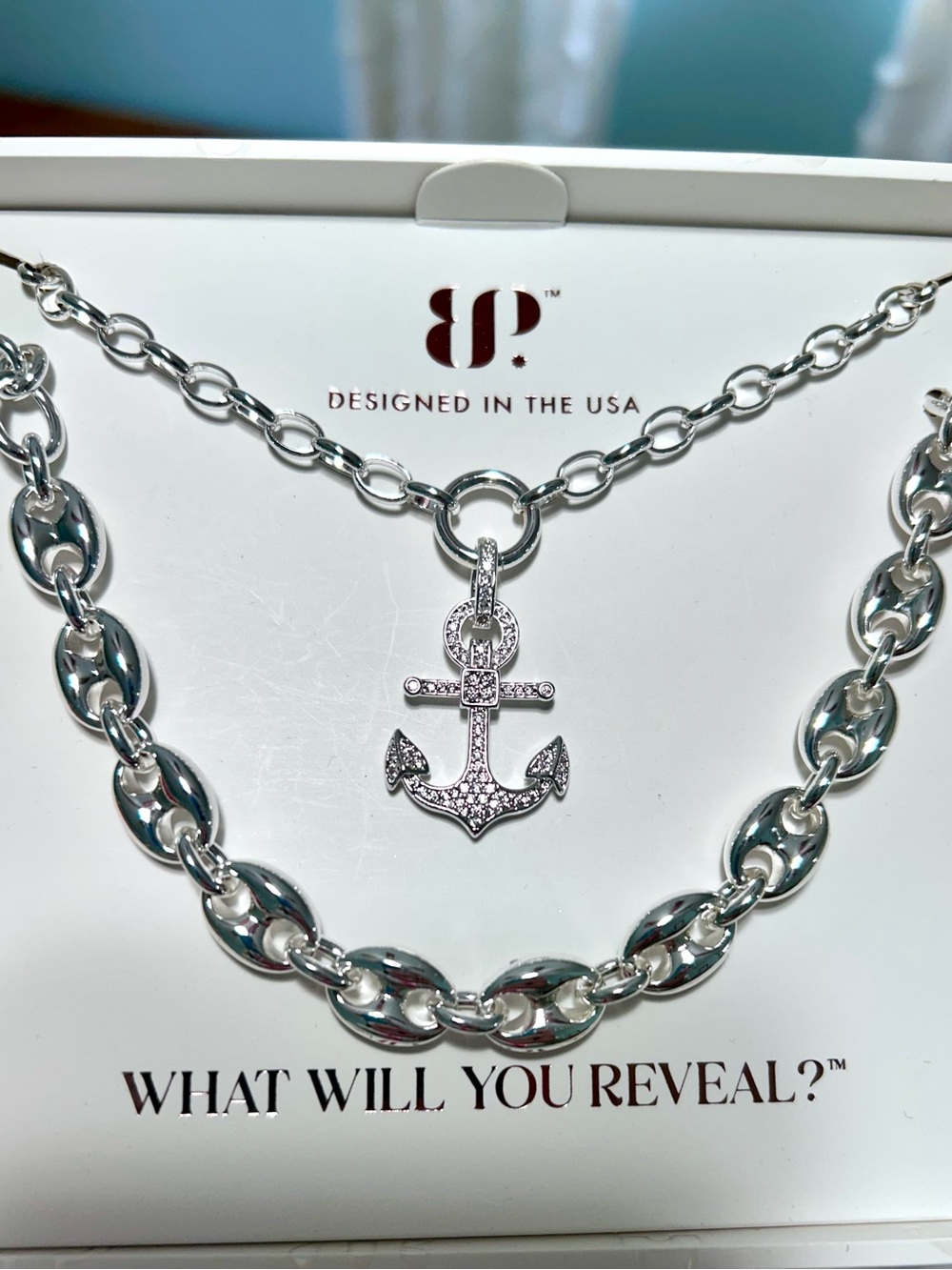bp Silver Anchor Pendant Layered Necklace Set
